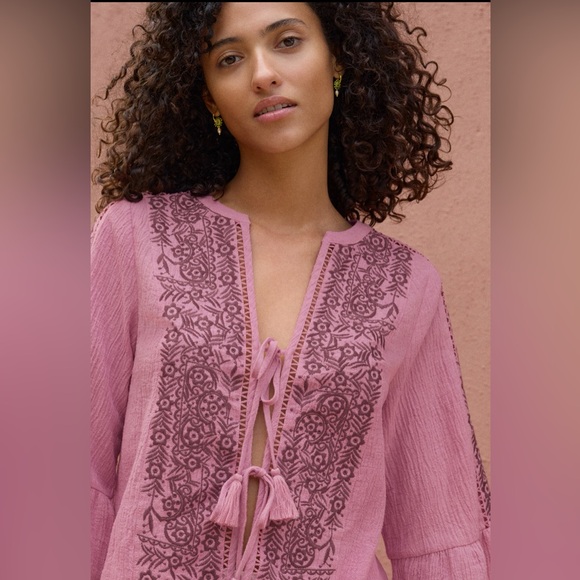 (EUC)Wrap London crinkle cotton linen front tie blouse size us 12 - Picture 4 of 9